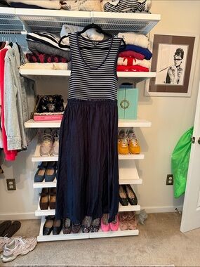 J. Crew Navy and White Striped Ribbed Top Maxi Dress